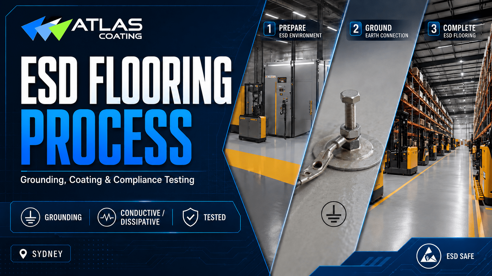 ESD flooring process video showing grounding, coating and compliance testing
