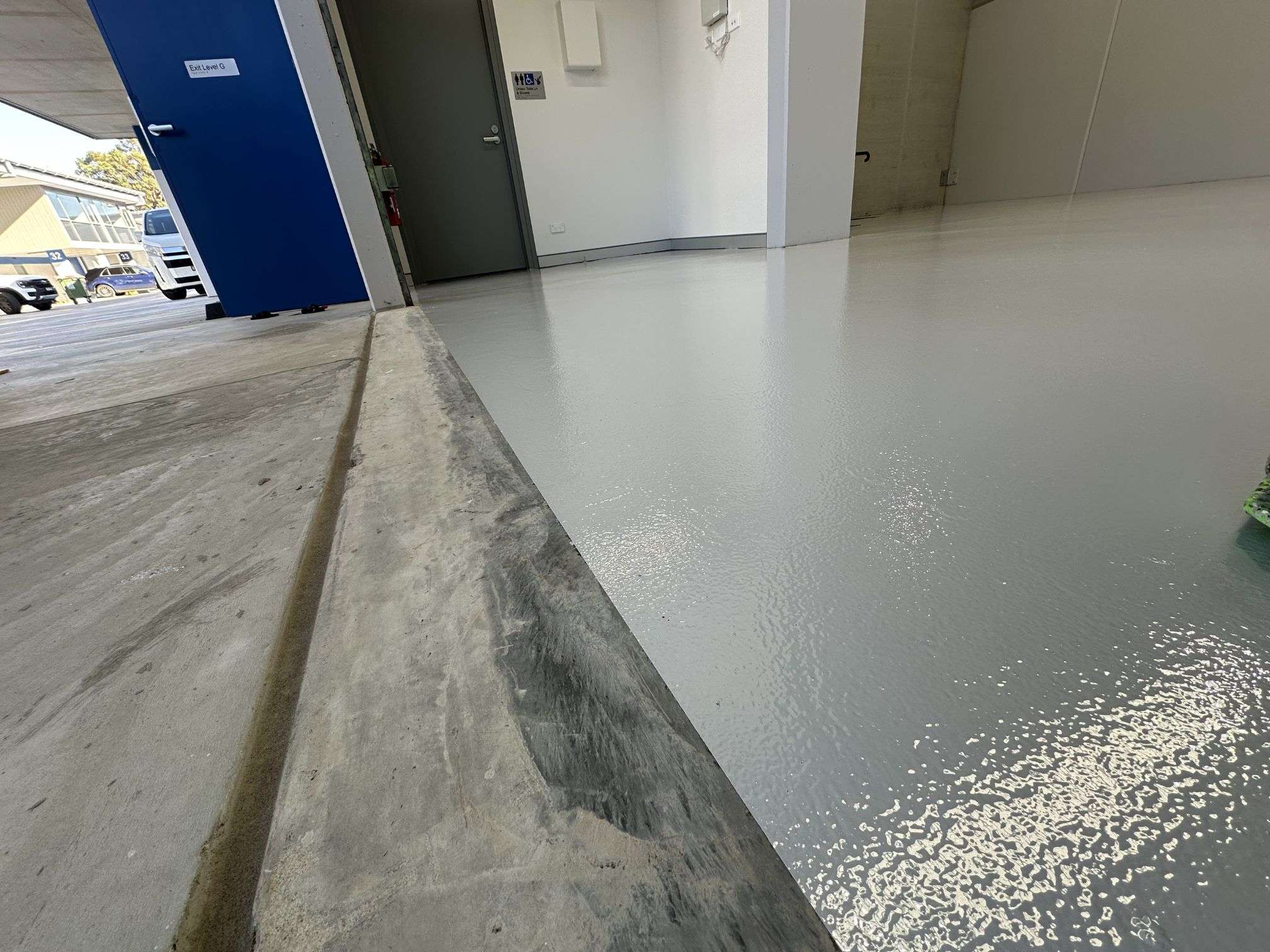Anti-static epoxy flooring at a warehouse entry in Sydney