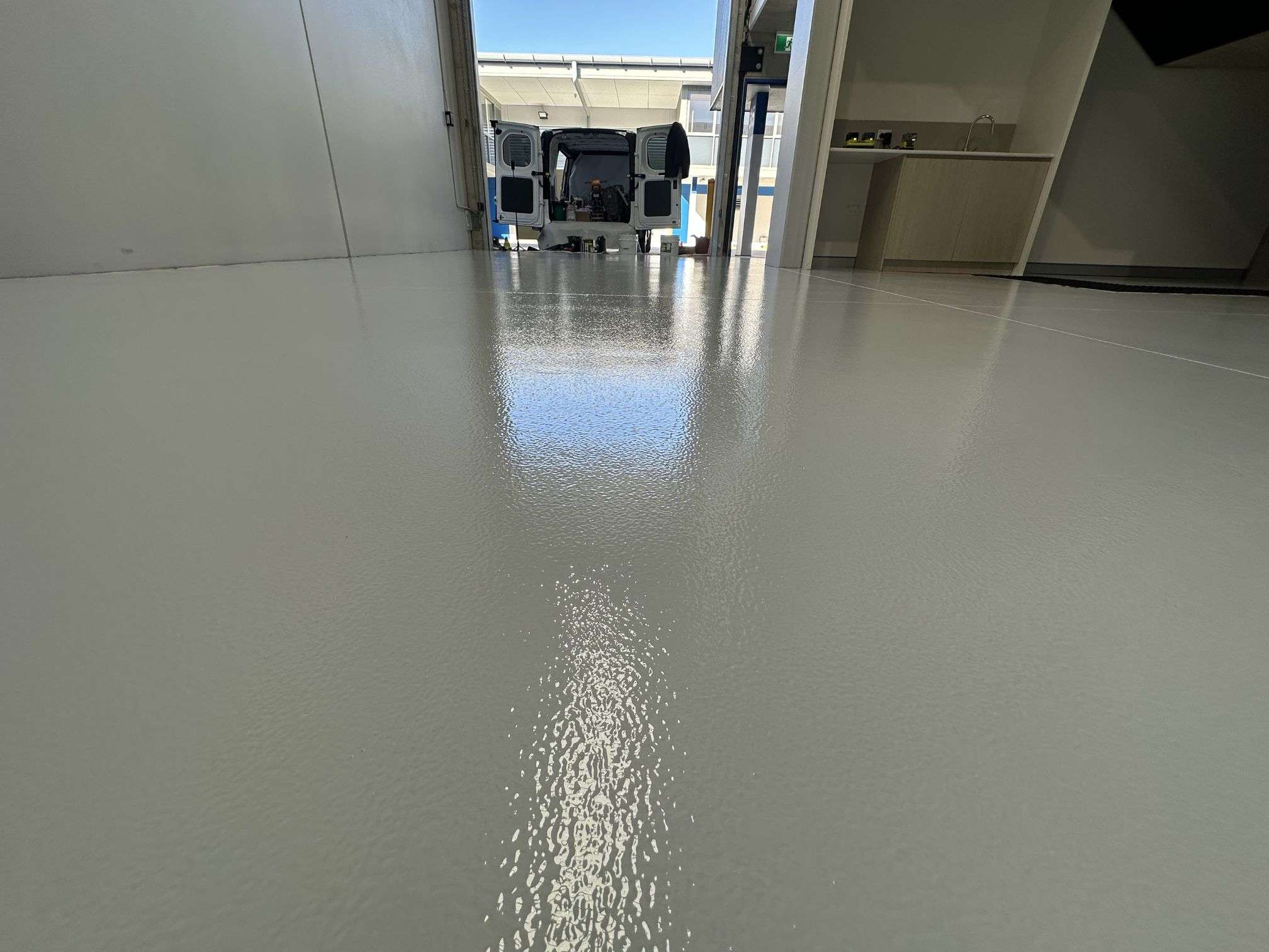 Overview of ESD flooring installation in a Sydney warehouse