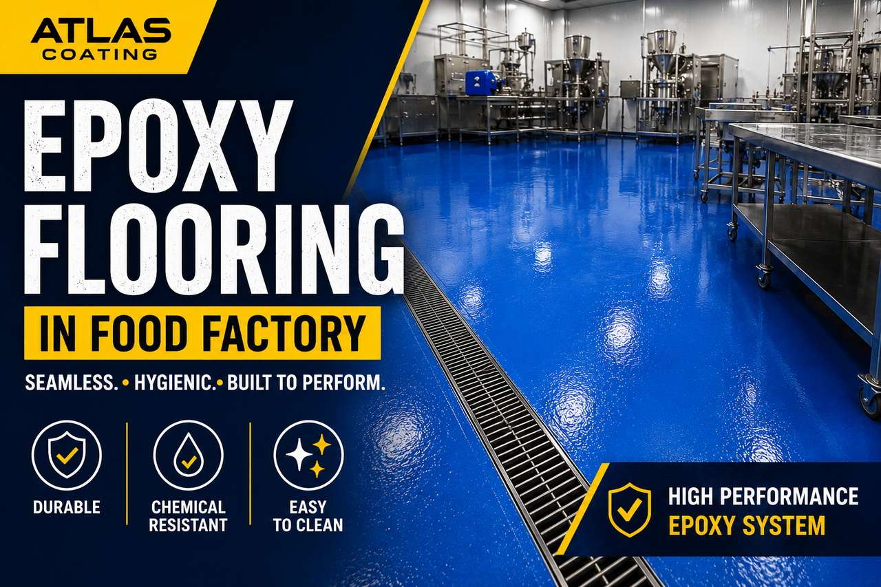 Epoxy flooring installation in food factory by Atlas Coating